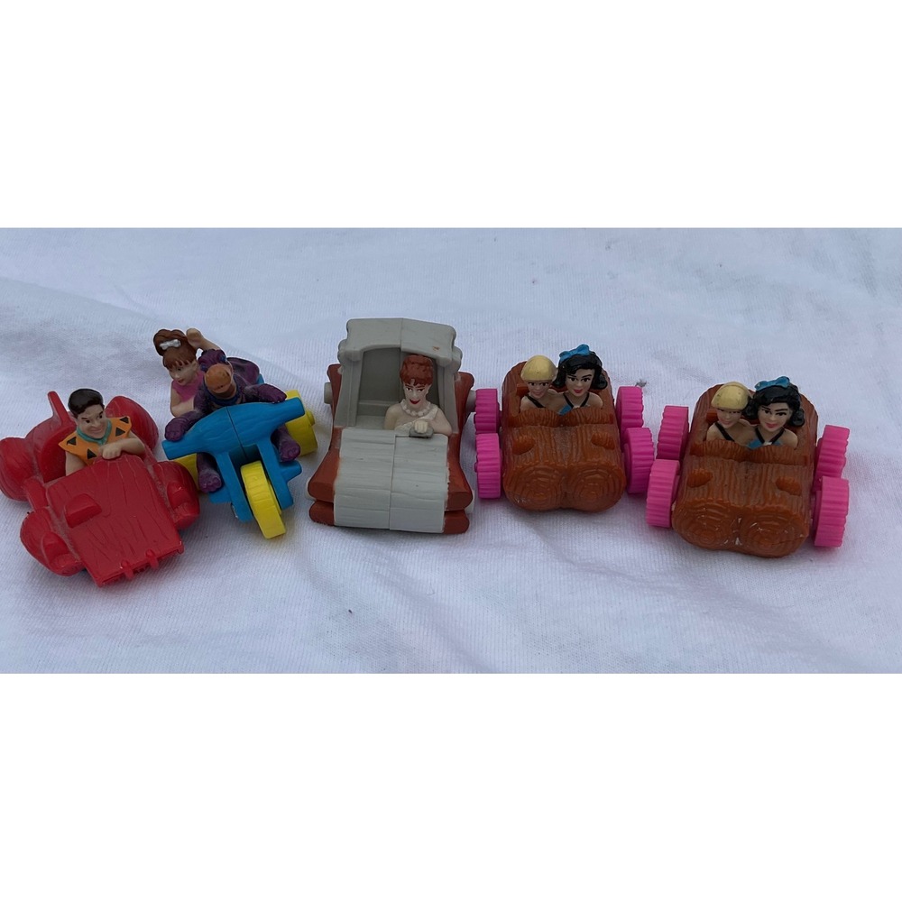 The Flintstones Toy Car 5 pc Set Vintage 1" Cartoon Character Figures Kids